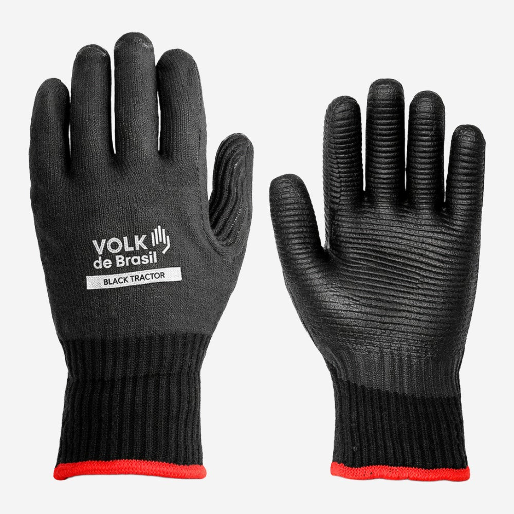 Luva de Proteção Abrasão Altas Temperaturas Até 250º C Tricotada em Algodão e Poliéster Preto Vulcanizada Volk Black Tractor 10.10.957.07 C.A 37981