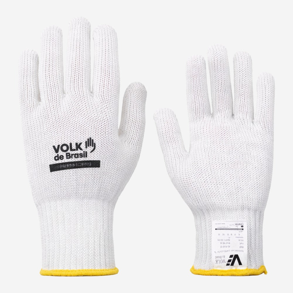 Luva de Proteção Contra Rasgos e Perfurações Anticorte Baixas e Altas Temperaturas Até 250º C Tricotada em Fio de Aço Poliéster e Elastano Branco Volk Therma Corte II 10.18.110.06 C.A 18907