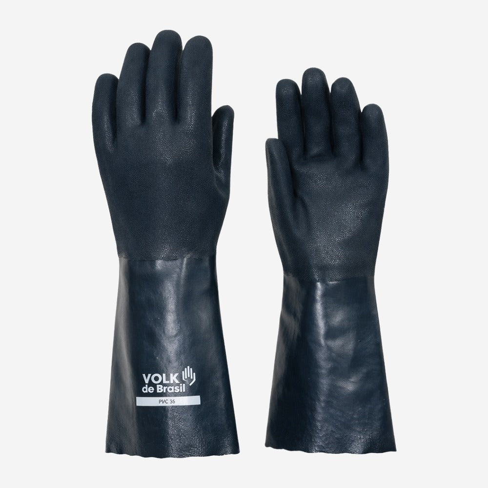 Luva de Proteção Abrasão Produtos Químicos PVC Verde Palma Antiderrapante 36cm Volk 10.25.105.03 C.A 37127