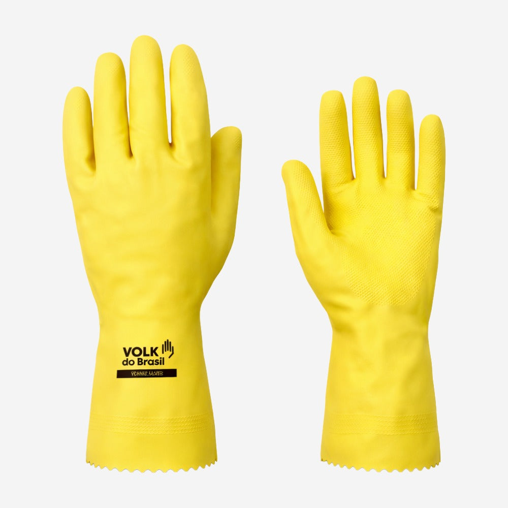 Luva de Proteção Produtos Químicos Látex Amarelo com Forro em Verniz Silver Palma Antiderrapante Volk Slim 10.53.038.01 C.A 37277