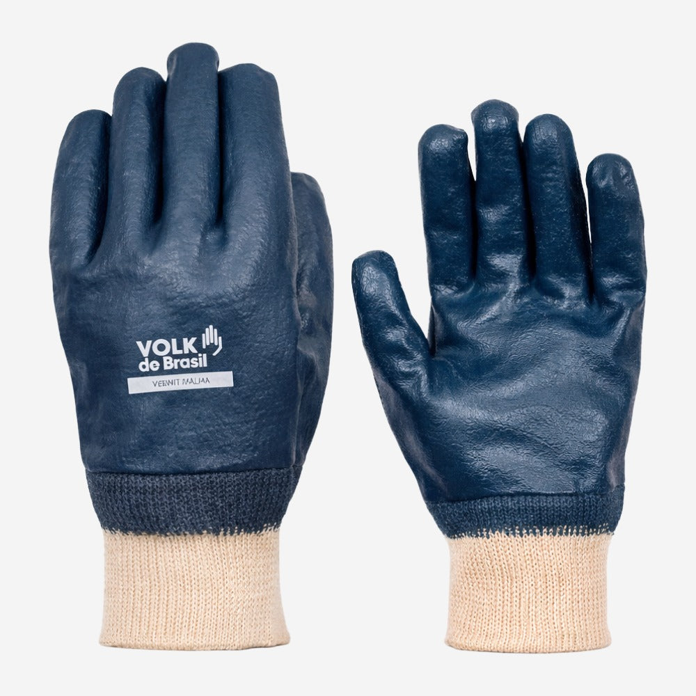 Luva de Proteção Abrasão Produtos Químicos Algodão Com Banho Nitrílico Verde Punho de Malha Volk VdBNit 10.66.959.14 C.A 25084