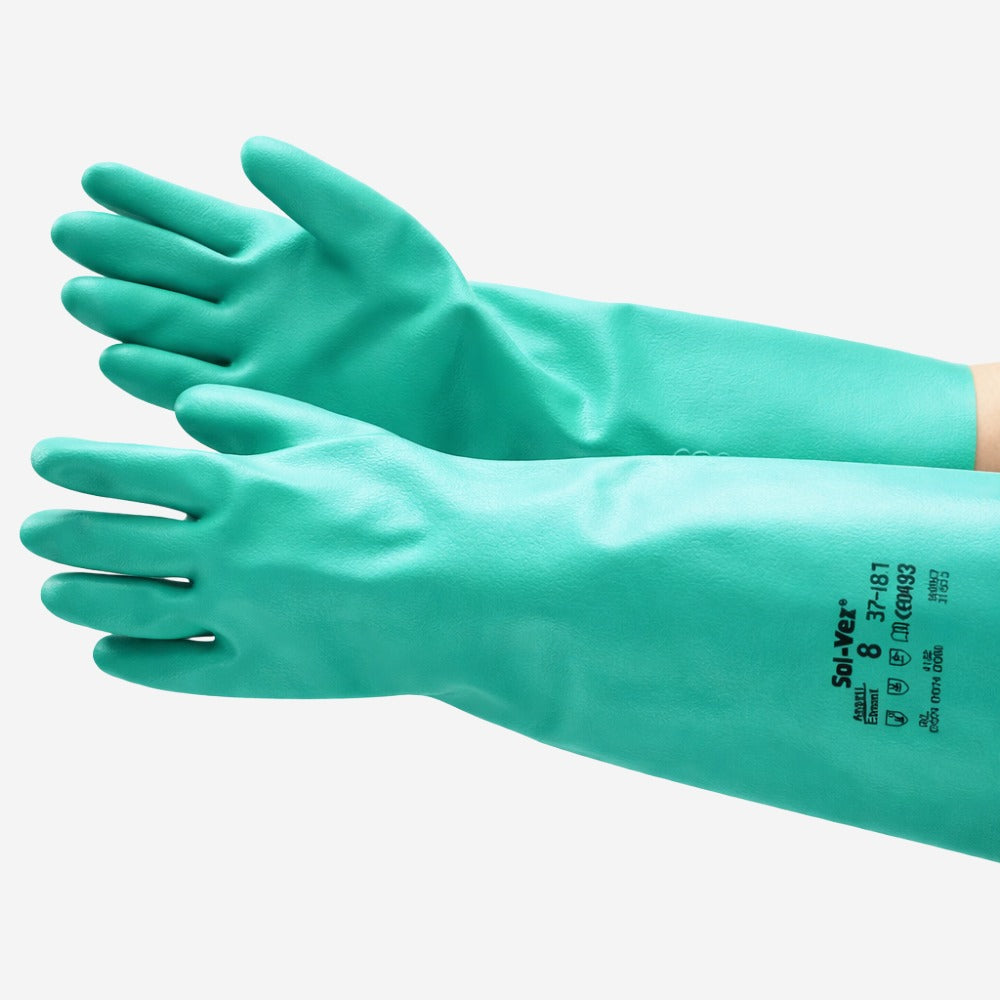Luva de Proteção Produtos Químicos Nitrílica Verde 45,7cm Ansell AlphaTec Solvex 37-185 C.A 12598