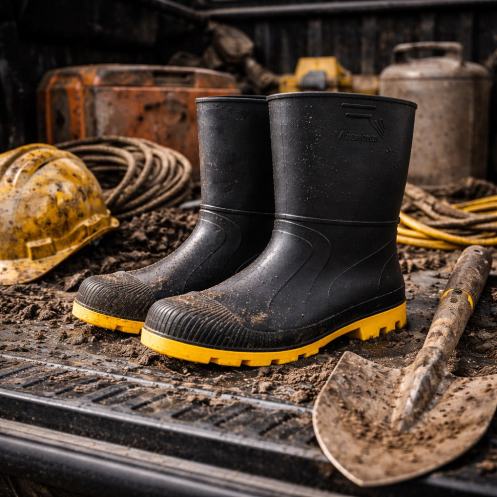 Bota de PVC Cano Curto 28,1cm Preta Amarela Solado Antiderrapante Vulcabras BPCC30 C.A 27223