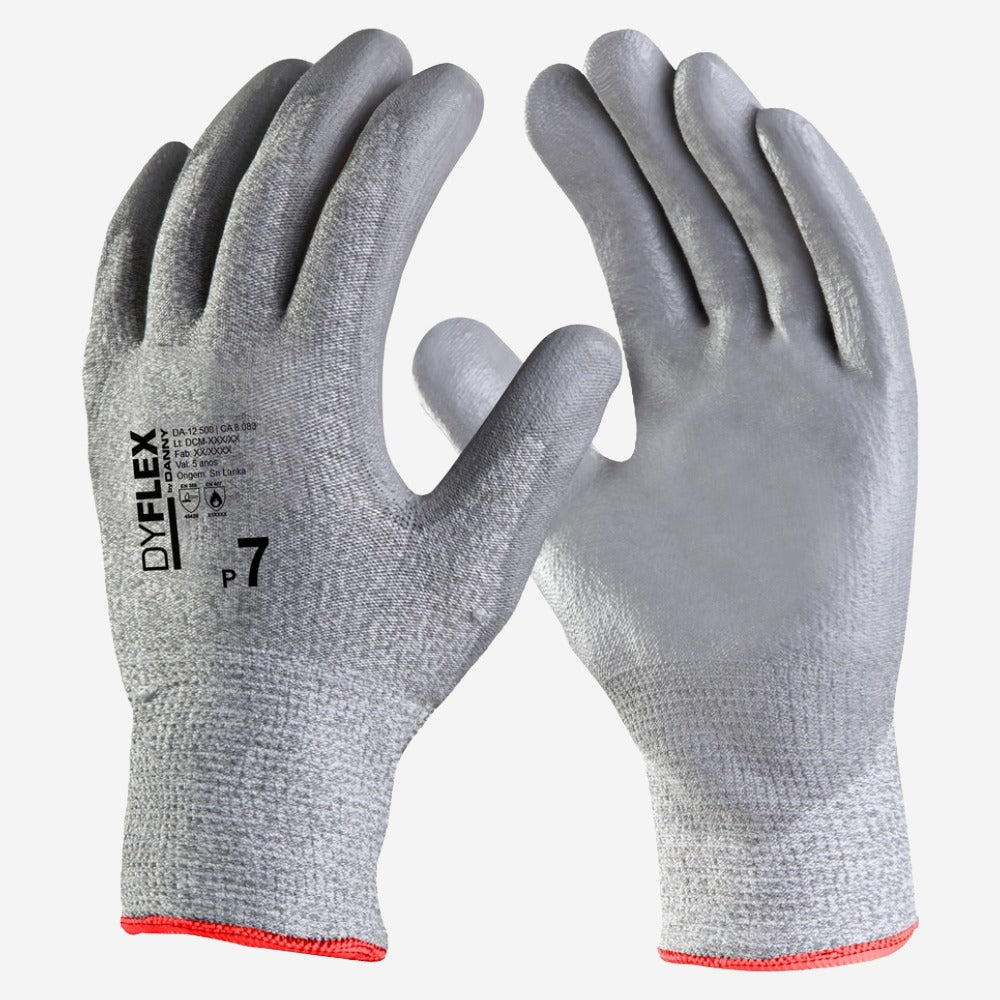 Luva de Proteção Abrasão Polietileno com Banho de PU na Palma Cinza Danny Dyflex DA-12.500 C.A 8083