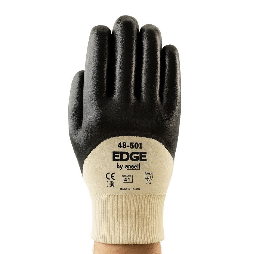 Luva de Proteção Abrasão Óleo Algodão Banho 3/4 Nitrílico Preta Ansell EDGE 48-501 CA 32719
