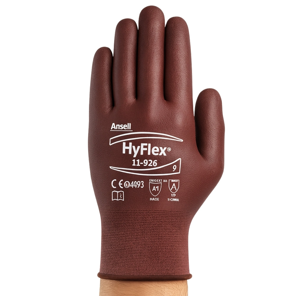 Luva de Proteção Abrasão Óleo Tricotada Banho Total Nitrílico Vinho Ansell HyFlex 11-926 CA 36227
