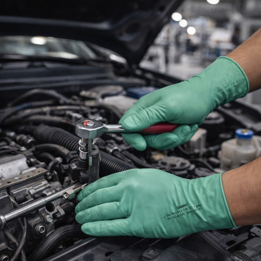 Luva Nitrílica Descartável Biodegradável Reforçada Antiestática Hipoalergênica Verde Caixa com 50 Danny Eco Sensiflex DA-90.114 C.A 45796