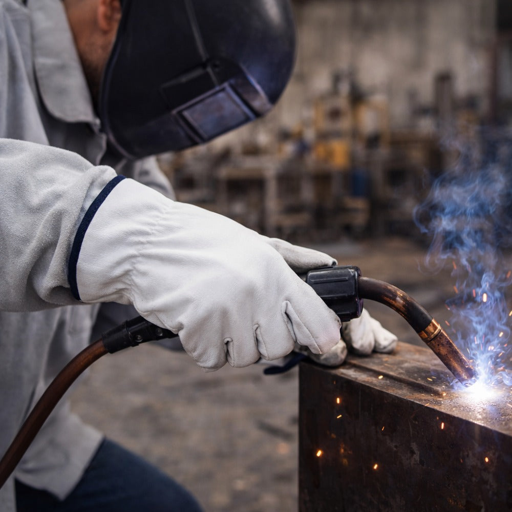 Luva de Proteção Couro Vaqueta Petroleira Com Reforço Entre Polegar e Indicador Punho 7 cm Fena Luvas C.A 41152