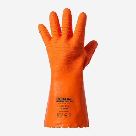 Luva de Proteção Produtos Químicos Abrasão Altas Temperatura Até 250º C Látex Laranja Danny Coral DA-SL530 C.A 15366