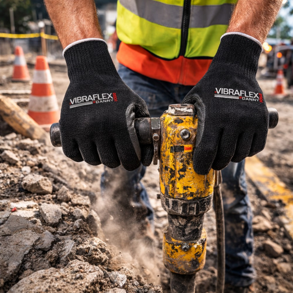 Luva de Proteção Anti-impacto Tricotada Em Algodão Com Gomos de Cloro Neoprene Preto Danny Vibraflex Pro DA-4.004 C.A 44277