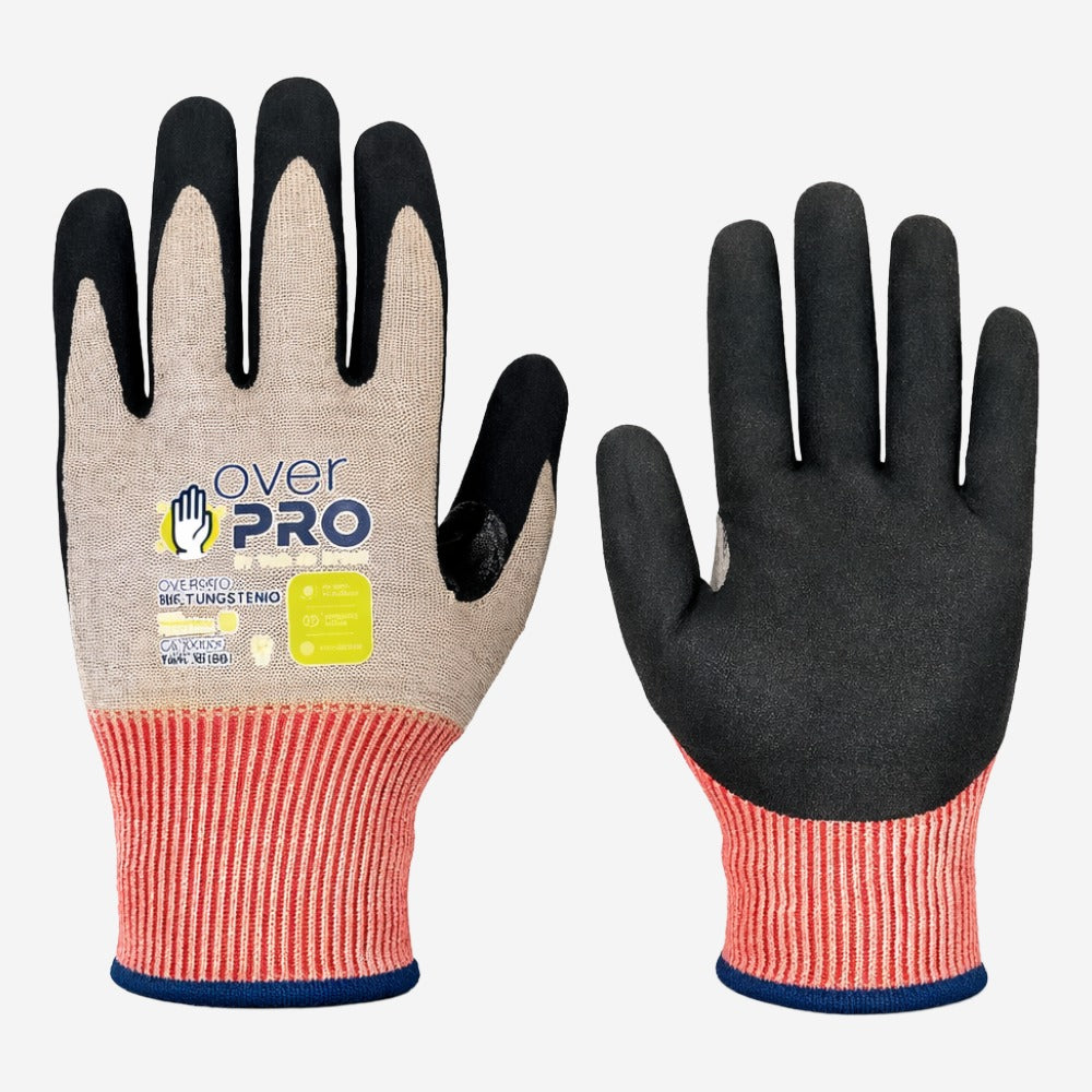 Luva de Proteção Anticorte Altas Temperaturas Até 100º C Tricotada em HPPE e Tungstênio Cinza Com Banho de PU e Nitrila na Palma e Dedos Volk Overpro 18F 10.09.323.55 C.A 47627