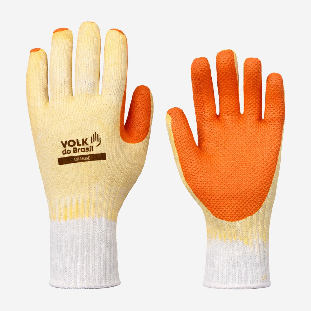 Luva de Proteção Abrasão Altas Temperaturas Até 250º C Tricotada em Algodão e Poliéster Laranja Com Banho de Borracha Vulcanizada na Palma Volk Orange 10.10.957.05 C.A 21367