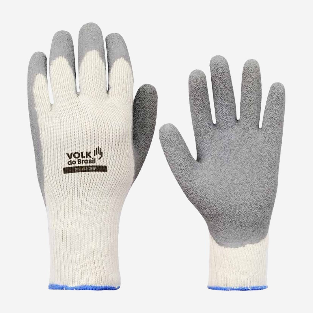 Luva de Proteção Baixas Temperaturas Até -25º C Tricotada em Fibra Sintética Branca Banho de Látex Cinza na Palma Volk Therma Grip 10.17.600.09 C.A 18663