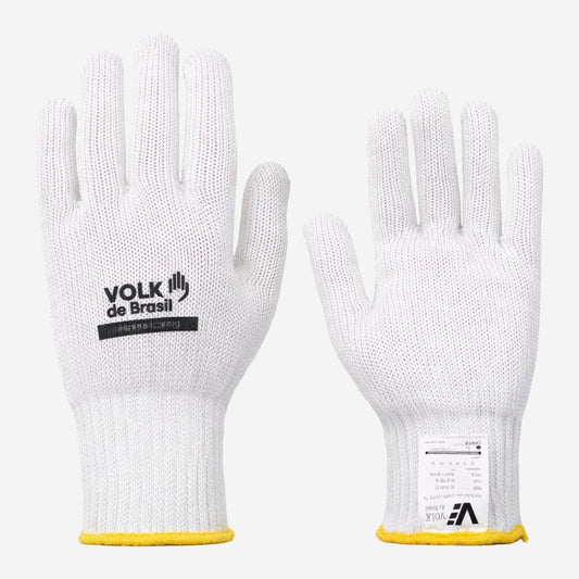 Luva de Proteção Contra Rasgos e Perfurações Anticorte Baixas e Altas Temperaturas Até 250º C Tricotada em Fio de Aço Poliéster e Elastano Branco Volk Therma Corte II 10.18.110.06 C.A 18907
