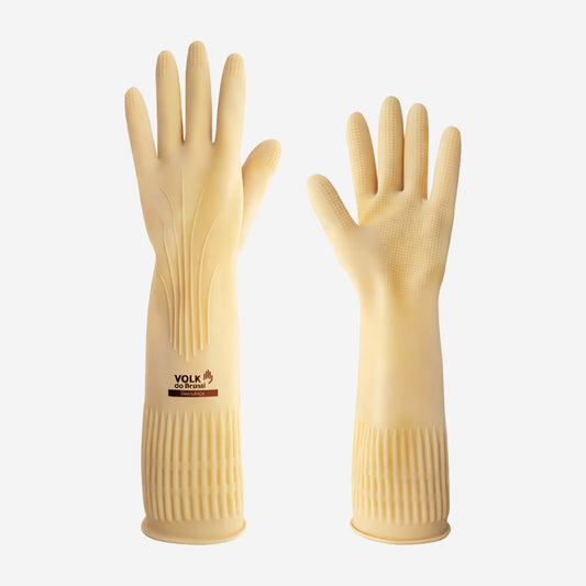 Luva de Proteção Produtos Químicos Altas Temperaturas Até 250º C Látex Amarelo Palma Antiderrapante Punho Ranhurado Volk 10.50.089.04 C.A 15100