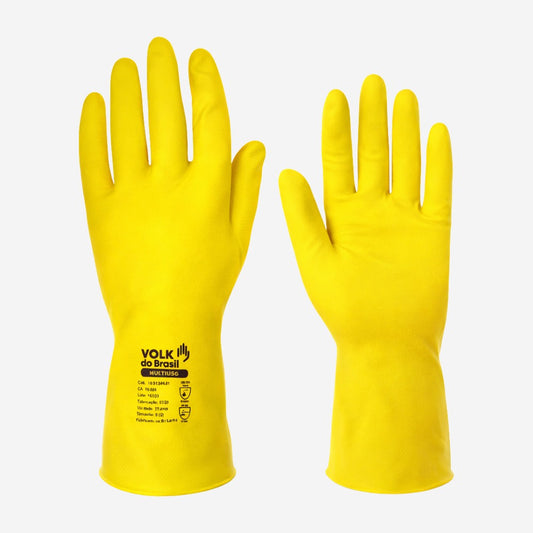 Luva de Proteção Produtos Químicos Multiuso Látex Amarelo Com Forro em Algodão Volk 10.51.044.01 C.A 10695