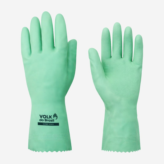 Luva de Proteção Produtos Químicos Látex Verde Com Forro em Verniz Silver Palma Antiderrapante Volk 10.51.038.03 C.A 16312