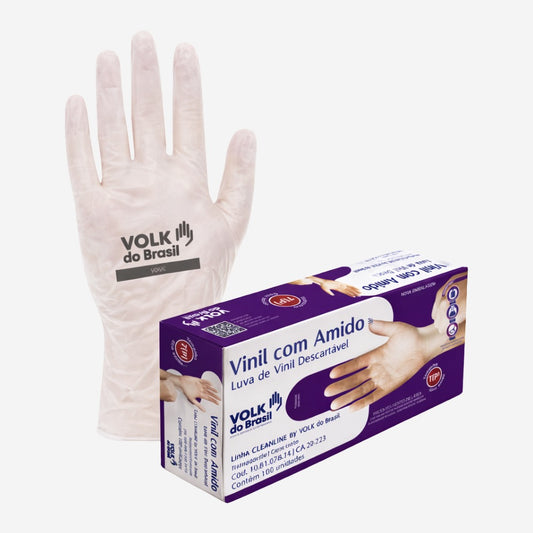 Luva de Proteção Descartável Para Procedimentos Produtos Químicos Vinil Com Amido Transparente Pacote Com 100 Unidades Volk 10.81.078.11 C.A 20723