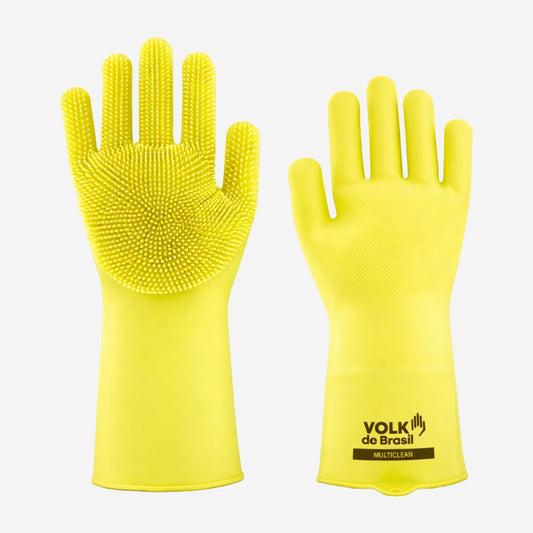 Luva de Proteção Limpeza Produtos Químicos Silicone Amarelo Com Cerdas na Palma Volk Multiclean 10.07.999.01 C.A 44583