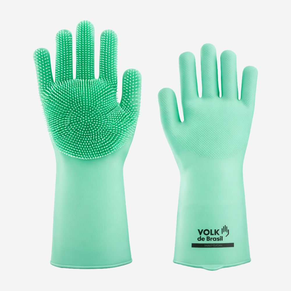Luva de Proteção Limpeza Produtos Químicos Silicone Verde Com Cerdas na Palma Volk Multiclean 10.07.999.03 C.A 44583