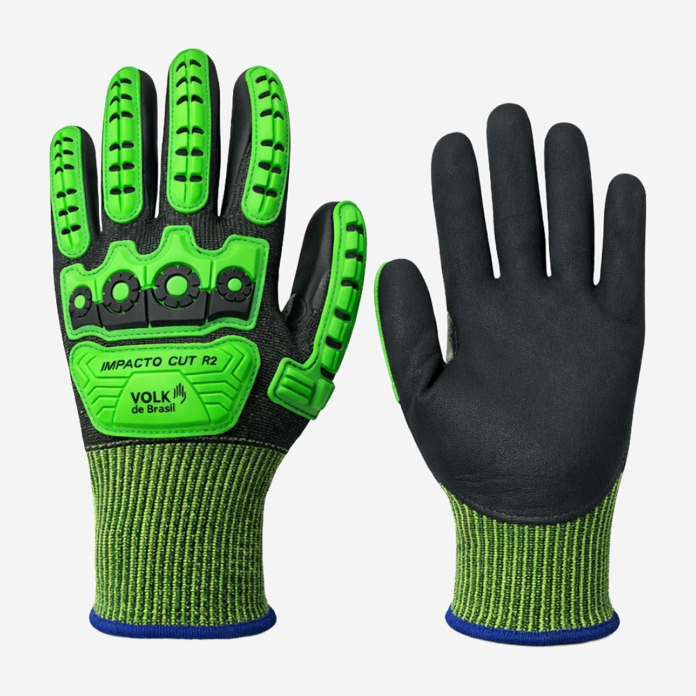 Luva de Proteção Anti-impacto Anticorte Tricotada em Fio Sintético e HPPE Verde Dorso em TPR Volk Impacto Cut 2 10.09.066.47 C.A 42941