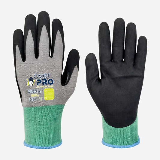 Luva de Proteção Abrasão Altas Temperaturas Até 100º C Tricotada em HPPE Cinza Com Banho de PU e Nitrila na Palma e Dedos Volk Overpro 18C Comfort 10.09.163.47 C.A 47625