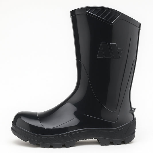 Bota de PVC Bico Aço Cano Médio 25cm Preta Com Forro Solado Antiderrapante Marluvas 100AWORKF CM PR A CA 48256