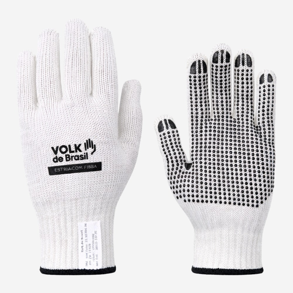 Luva de Proteção Serviços Gerais Tricotada em Algodão Branco Palma Pigmentada Preta Volk Cotton 10.10.300.04 C.A 30521