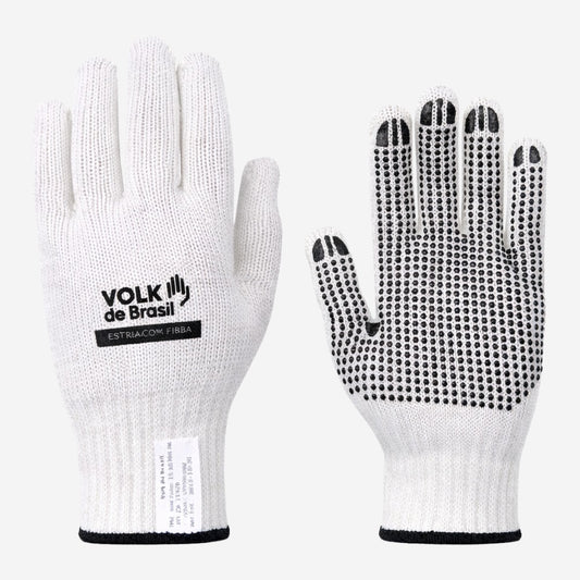 Luva de Proteção Serviços Gerais Tricotada em Algodão Branco Palma Pigmentada Preta Volk Cotton 10.10.300.04 C.A 30521