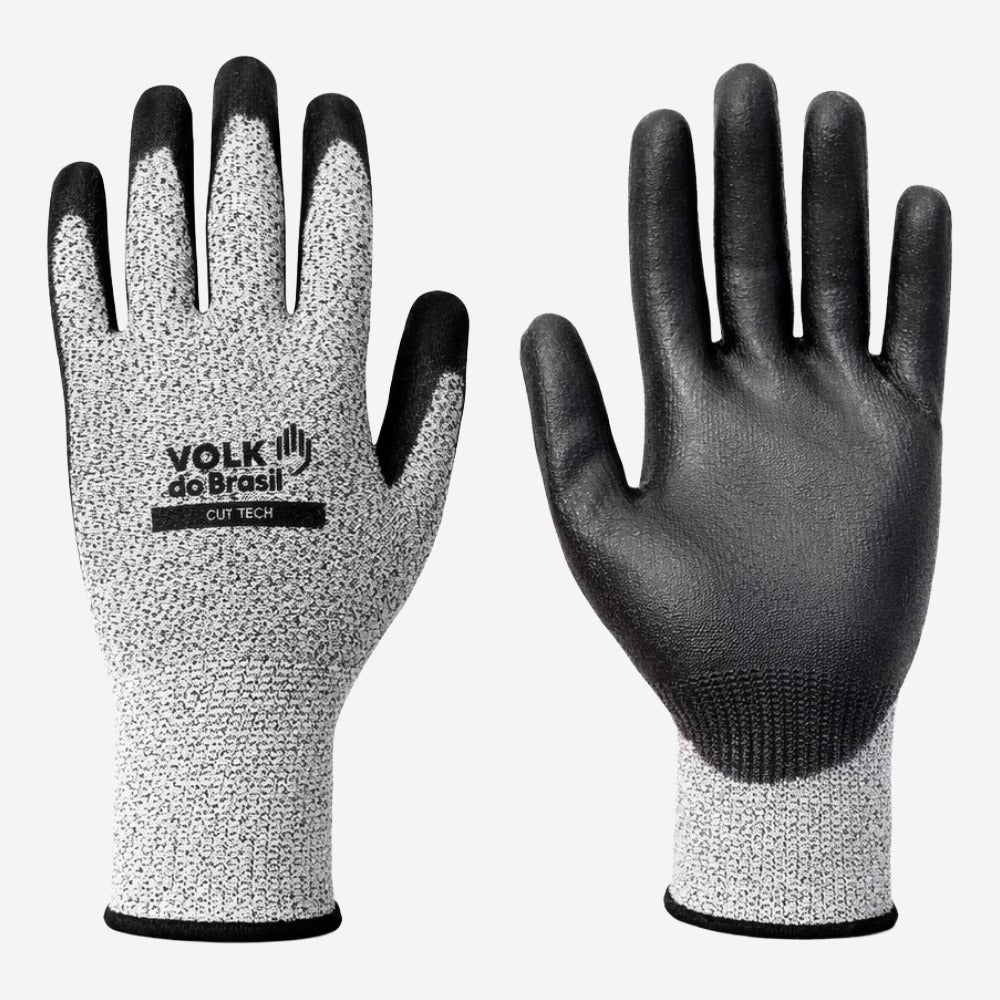 Luva de Proteção Anticorte Tricotada em HPPE Cinza Com Banho Nitrílico Preto na Palma e Dedos Volk Cut Soft 10.13.180.41 C.A 46288