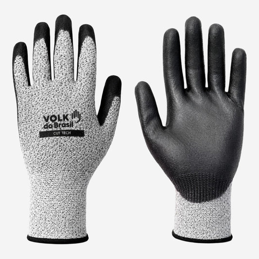 Luva de Proteção Anticorte Tricotada em HPPE Cinza Com Banho Nitrílico Preto na Palma e Dedos Volk Cut Soft 10.13.180.41 C.A 46288