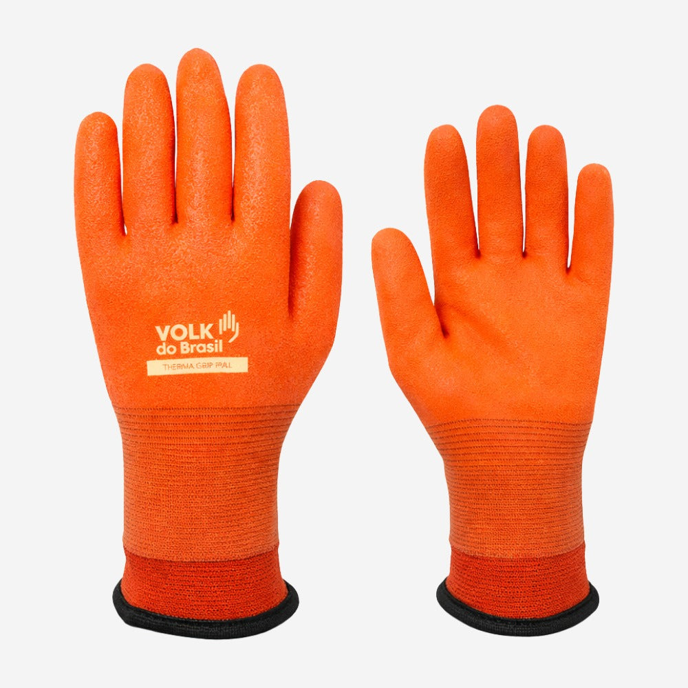 Luva de Proteção Baixas e Altas Temperaturas -20º C Até 250º C Tricotada em Fio Sintético Laranja Com Revestimento em PVC Volk Therma Grip Full 10.17.118.05 C.A 41784