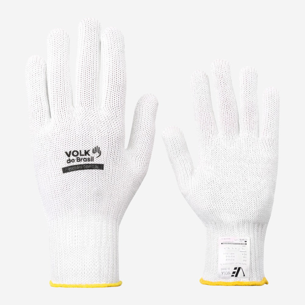 Luva de Proteção Contra Rasgos Anticorte Baixas e Altas Temperaturas Até 250º C Tricotada em Polietileno Poliéster Fio de Aço e Spandex Branco Volk Therma Corte IV 10.18.125.06 C.A 18911