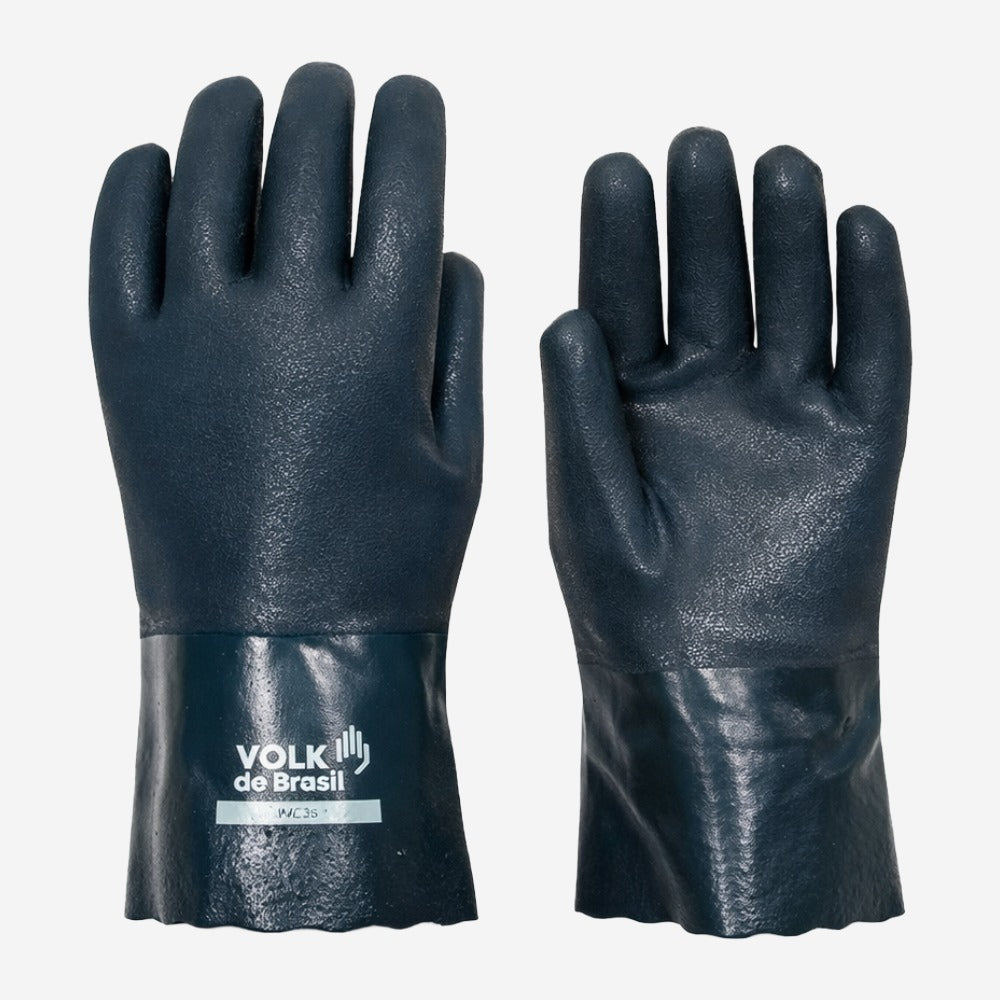 Luva de Proteção Abrasão Produtos Químicos PVC Verde Palma Antiderrapante 26cm Volk 10.25.103.03 C.A 37127