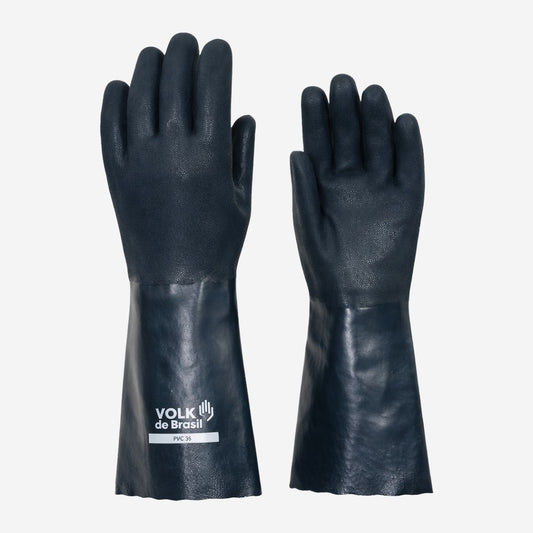 Luva de Proteção Abrasão Produtos Químicos PVC Verde Palma Antiderrapante 36cm Volk 10.25.105.03 C.A 37127