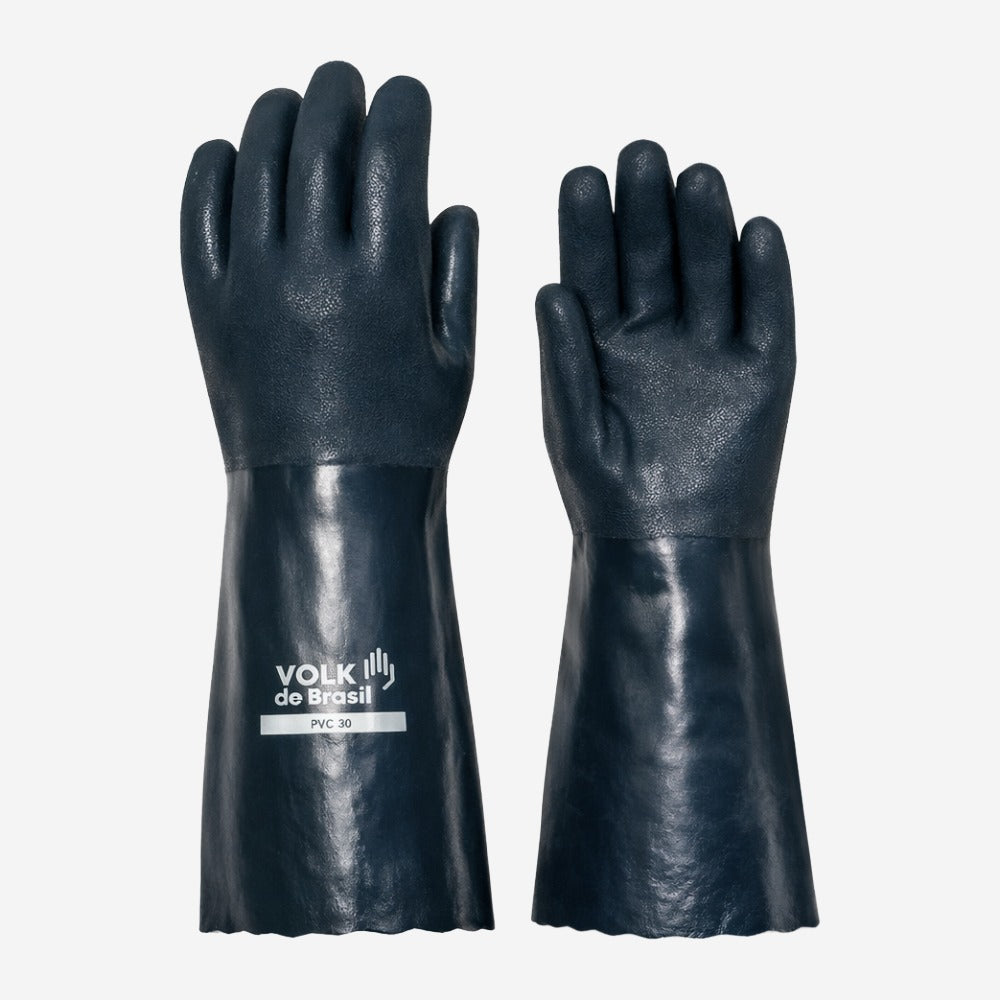 Luva de Proteção Abrasão Produtos Químicos PVC Verde Palma Antiderrapante 46cm Volk 10.25.105.03 C.A 37127