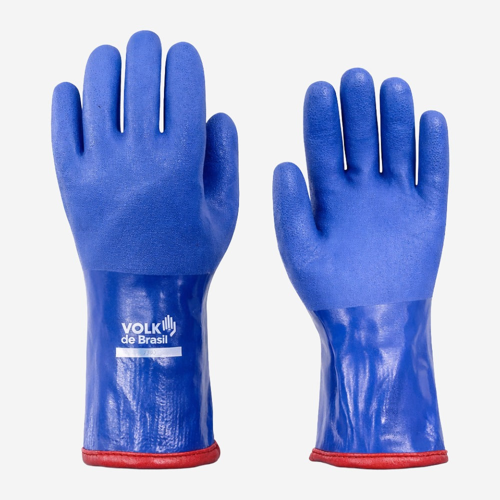Luva de Proteção Contra Rasgos Produtos Químicos Baixas e Altas Temperaturas -35º C Até 250º C Tricotada em Fibra Sintética Azul Com Banho de PVC Volk Frio 10.25.330.02 C.A 18664