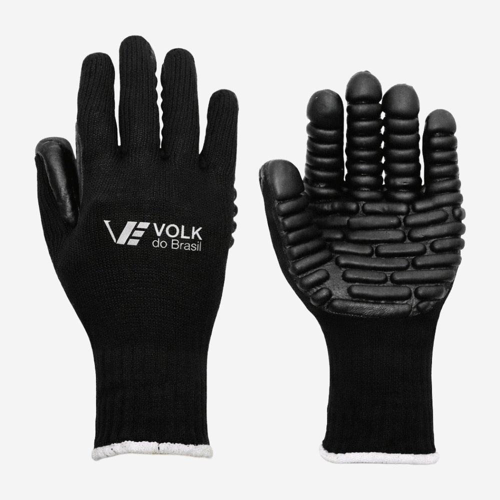 Luva de Proteção Antivibração Abrasão Tricotada Mista Preta Palma e Dedos em Gomos de Borracha Foam Volk Gorila 10.30.063.07 C.A 38257