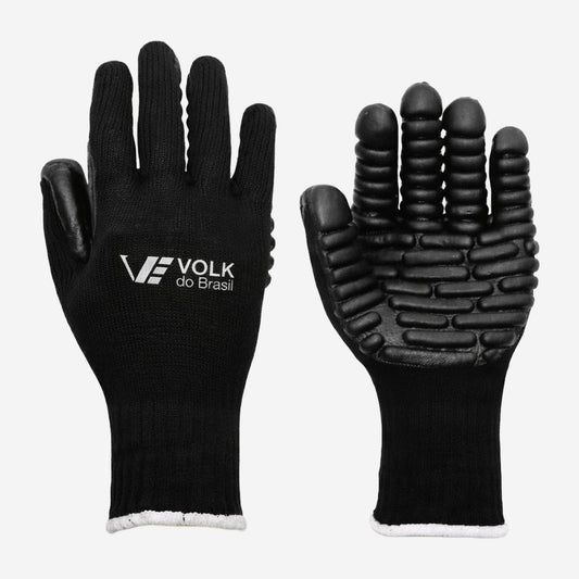 Luva de Proteção Antivibração Abrasão Tricotada Mista Preta Palma e Dedos em Gomos de Borracha Foam Volk Gorila 10.30.063.07 C.A 38257
