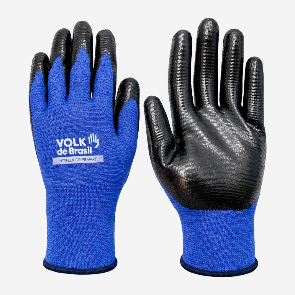 Luva de Proteção Altas Temperaturas Até 250º C Tricotada em Poliéster Azul Com Banho Nitrílico Preto na Palma e Dedos Volk Nitril Wave Smart 10.30.153.29 C.A 46803