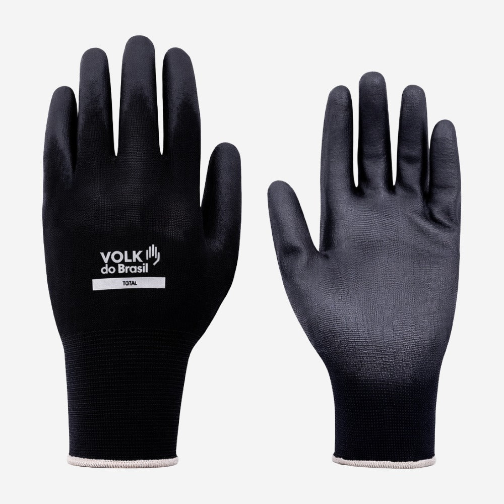 Luva de Proteção Multitato Abrasão Tricotada em Poliamida Preta Banho de PU na Palma Volk Tátil Black 10.31.180.07 C.A 30916