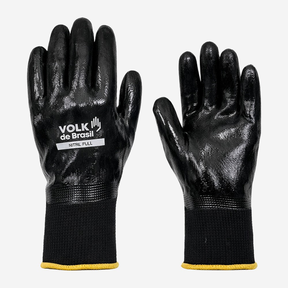 Luva de Proteção Abrasão Produtos Químicos Tricotada em Poliamida Preta Com Banho Total Nitrílico Volk Nitril Full 10.31.470.41 C.A 25280