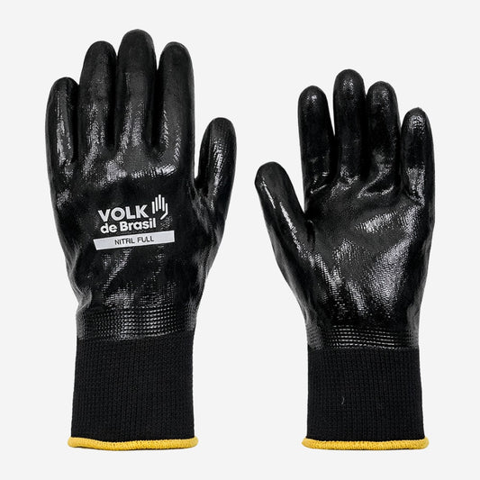 Luva de Proteção Abrasão Produtos Químicos Tricotada em Poliamida Preta Com Banho Total Nitrílico Volk Nitril Full 10.31.470.41 C.A 25280