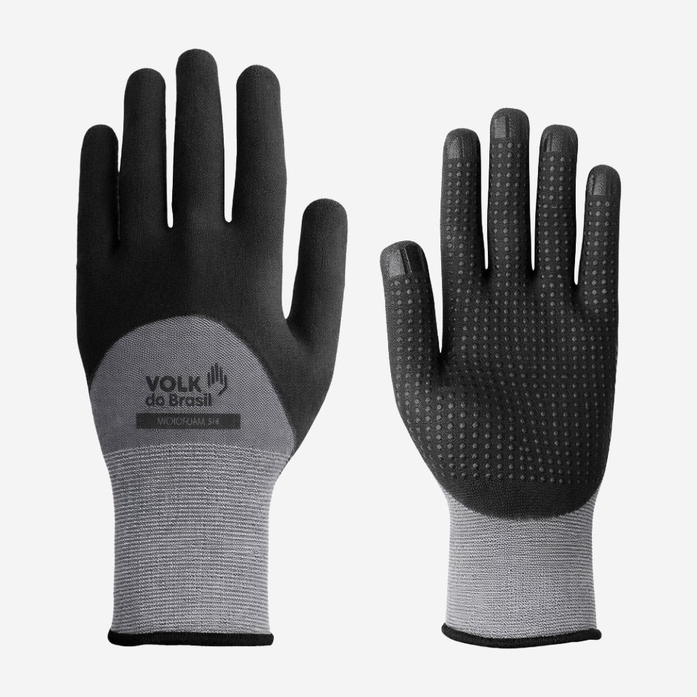 Luva de Proteção Abrasão Tricotada em Nylon e Spandex Preto Com Banho 3/4 Nitrílico e PU Pigmentada Volk Microfoam 10.31.471.41 C.A 37168