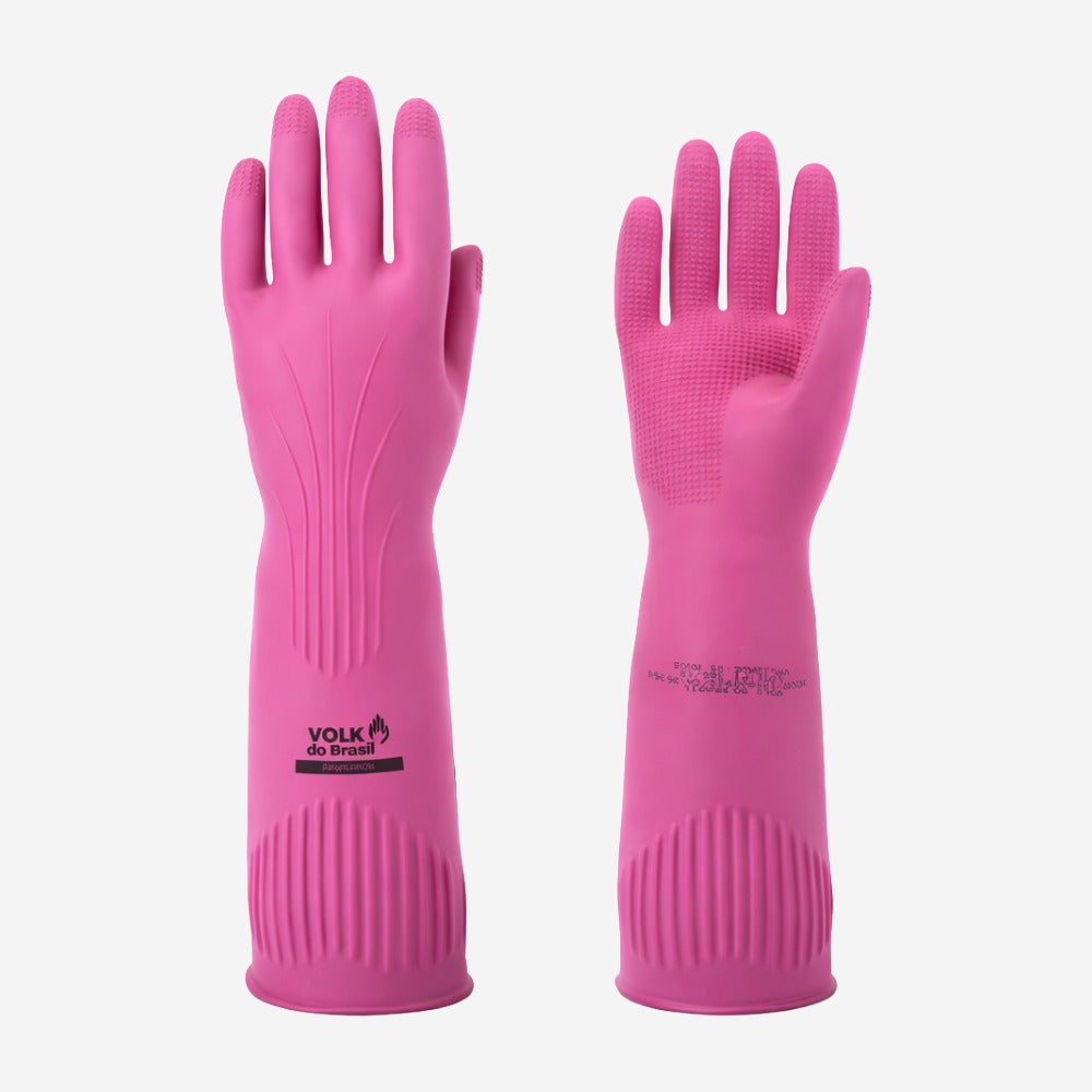 Luva de Proteção Produtos Químicos Altas Temperaturas Até 250º C Látex Rosa Palma Antiderrapante Punho Ranhurado Volk 10.50.089.20 C.A 36368