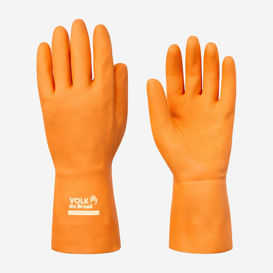 Luva de Proteção Reforçada Produtos Químicos Altas Temperaturas Até 250º C Látex e Neoprene Laranja Com Forro em Algodão Palma Antiderrapante Volk 10.51.028.05 C.A 16311