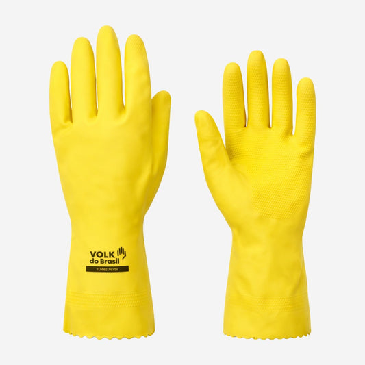 Luva de Proteção Produtos Químicos Latéx Amarelo Com Forro em Verniz Silver Palma Antiderrapante Volk 10.51.038.01 C.A 16312