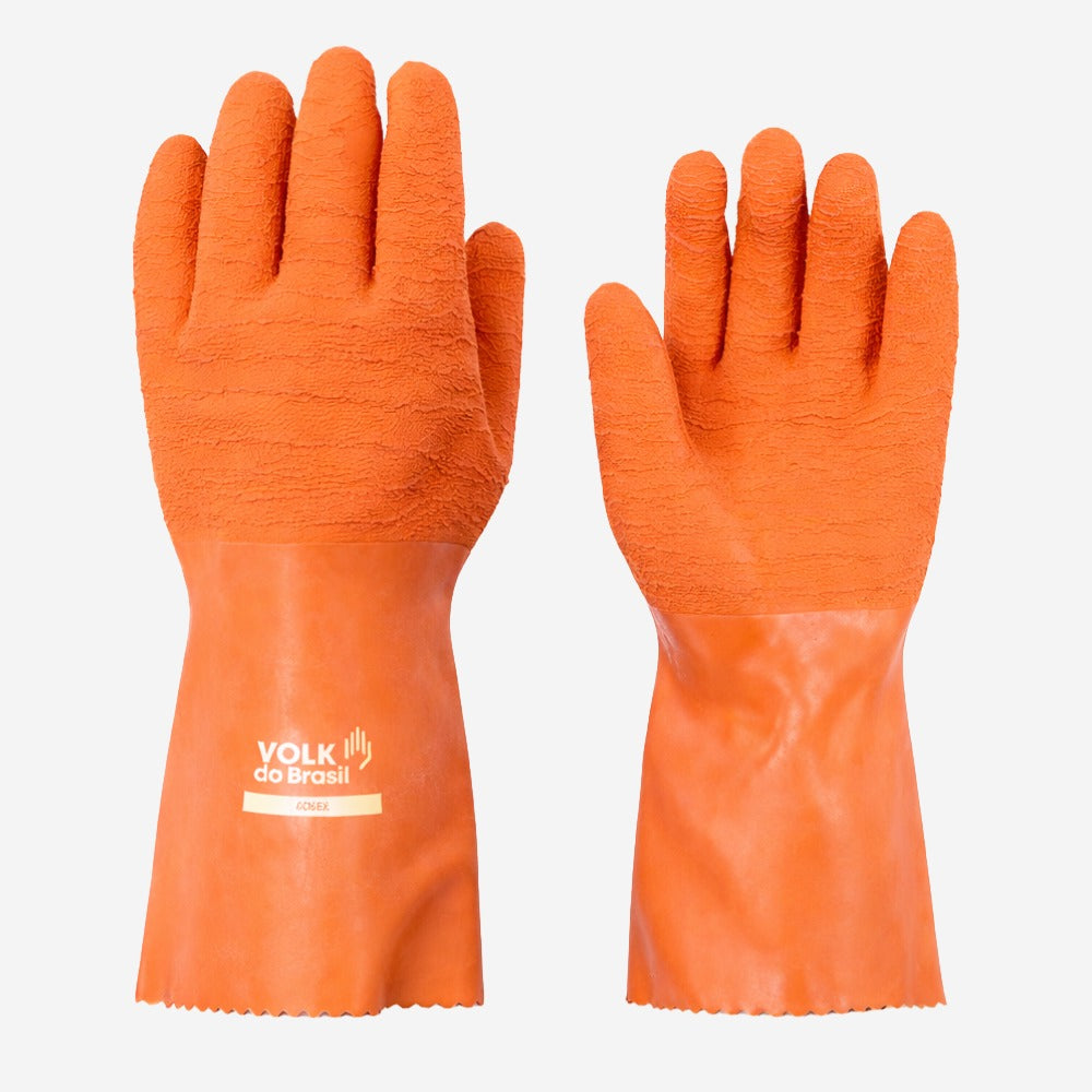 Luva de Proteção Contra Rasgos Abrasão Produtos Químicos Baixas e Altas Temperaturas Até 250º C Algodão Com Látex Laranja Volk Adere 10.52.360.05 C.A 40174 