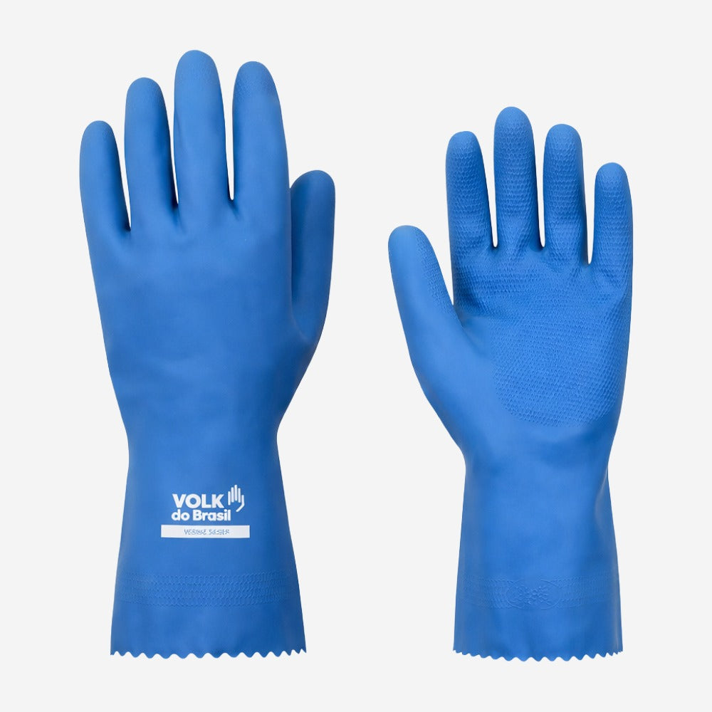 Luva de Proteção Produtos Químicos Látex Azul com Forro em Verniz Silver Palma Antiderrapante Volk Slim 10.53.038.02 C.A 37277
