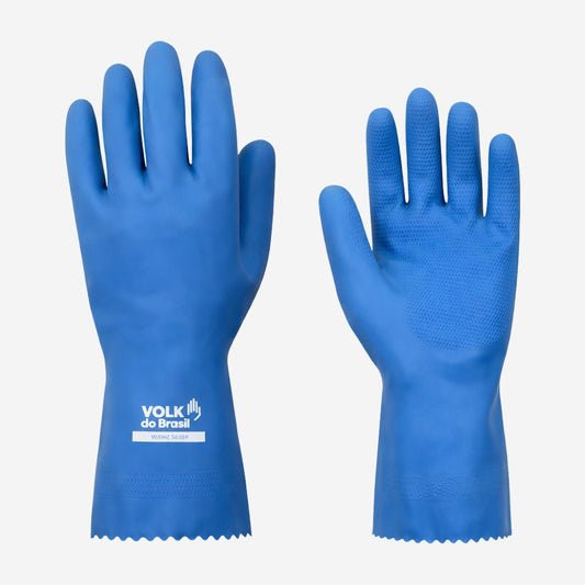 Luva de Proteção Produtos Químicos Látex Azul com Forro em Verniz Silver Palma Antiderrapante Volk Slim 10.53.038.02 C.A 37277